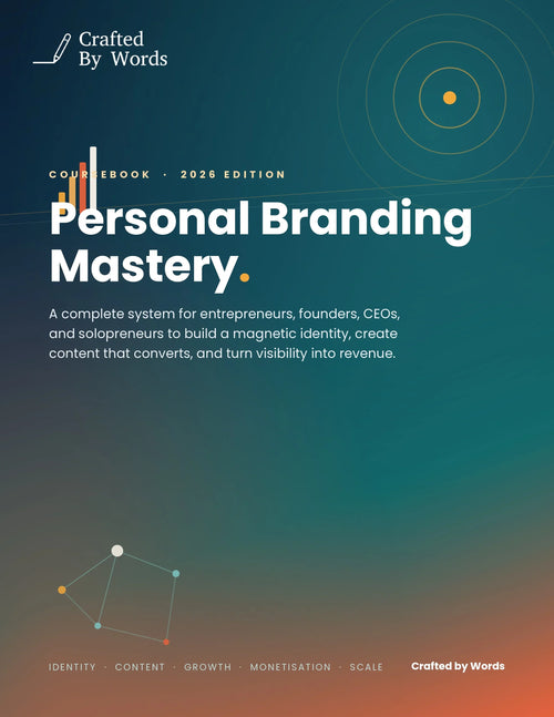 Personal Branding Mastery coursebook 2026 edition for entrepreneurs, founders, CEOs, solopreneurs to build identity, content, growth, monetisation, scale